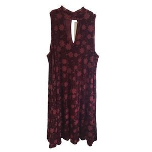 Vtg 90s Y2K Velvet Floral A-line Skater Dress Sleeveless Grunge Boho Maroon Sz S
